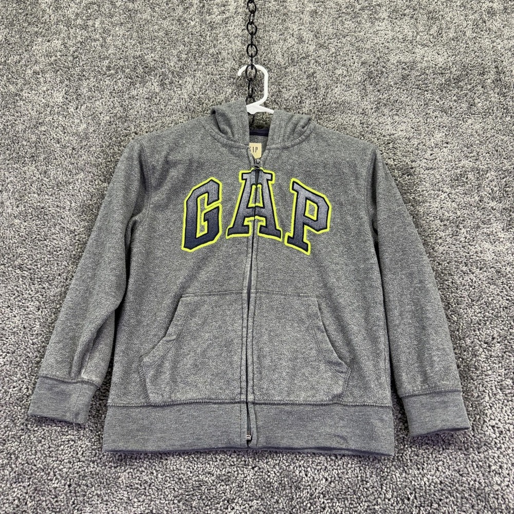 Gap Hoodie Kids M 8/9 Gray Fleece Full Zip Sweatshirt Logo Graphic Casual Top